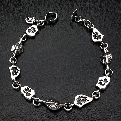 ウルフ／フット／フェザーリンクチャームブレスレット
