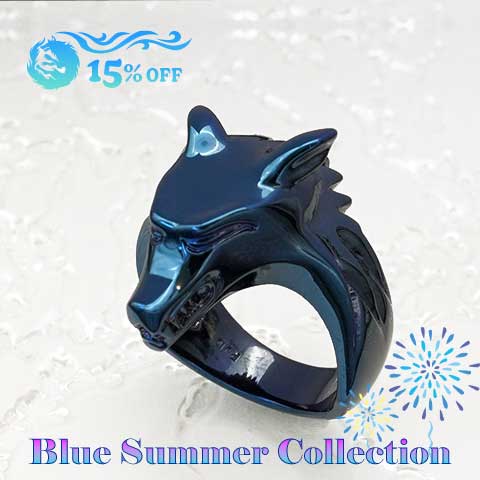 ≪ブルーサマーコレクション　15％OFF≫ウォーウルフブルーチタンリング
