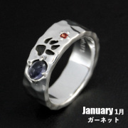 【誕生石カスタムジュエリー】1月ガーネット／ウルフフットパウンドリング（受注生産）