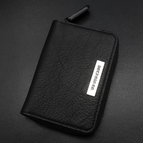 バッファロースキンラウンドジップミニウォレット／ロゴプレート