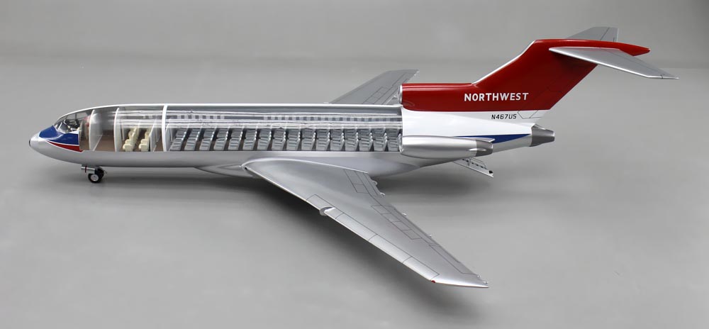 ボーイング727-100、Boeing727-100カットモデル、1/50、ノースウェスト航空、木製、ソリッドモデル、ウッドマンクラブ