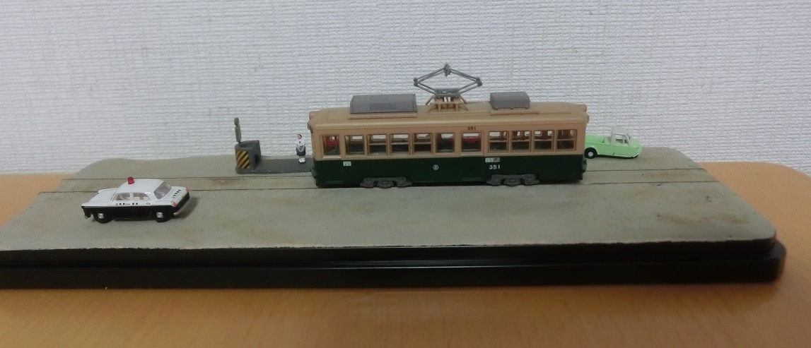 Nゲージ鉄道模型ミニジオラマ、路面電車編・完成品、ウッドマンクラブ