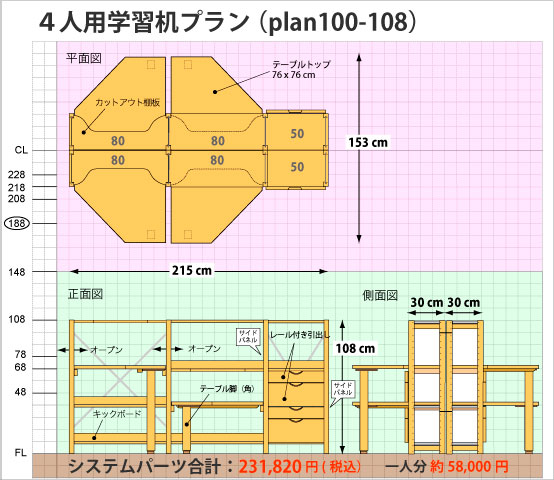 ４人用学習机plan100-H108
