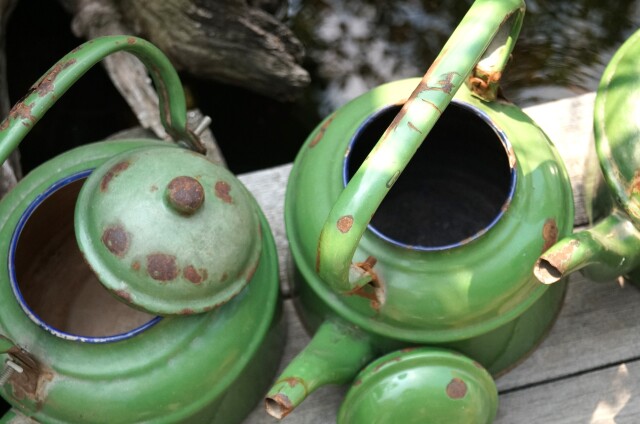 美品　アンティークホーロー　　バケツ　グリーン 美品 アンティークホーロー バケツ グリーン