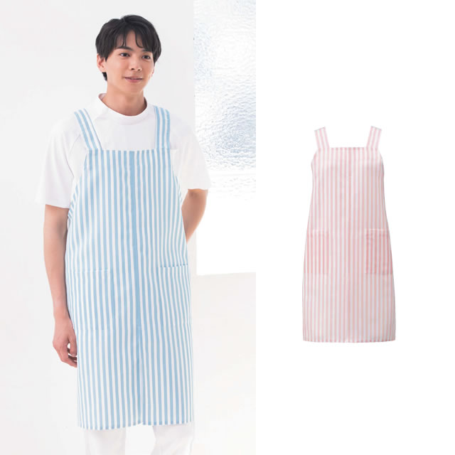 KAZEN(カゼン) KZN913-71 KZN913-73 プリントエプロン(ストライプ柄)