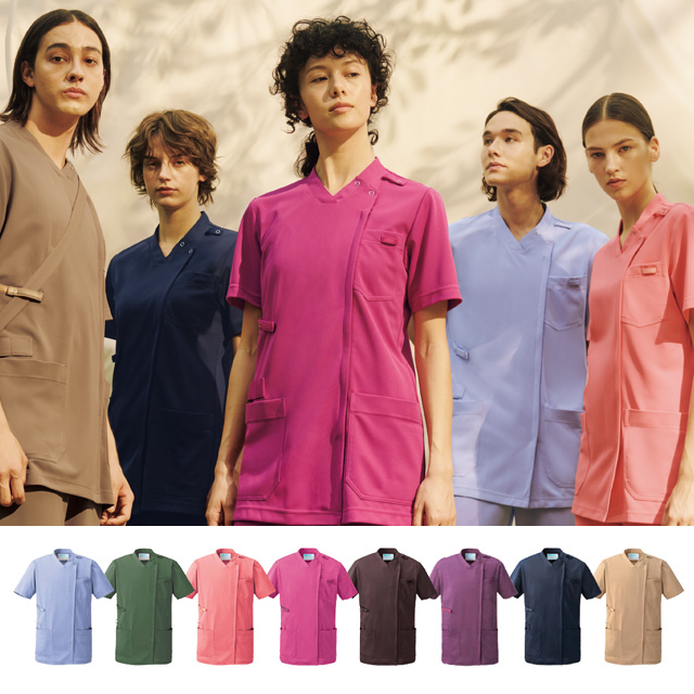 KAZEN(カゼン) KZN715-21 22 24 25 26 27 28 29 レディススクラブジャケット半袖(衿付)