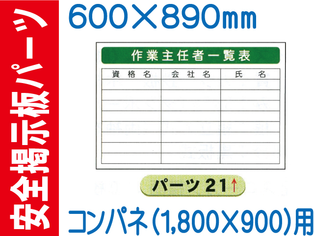 安全掲示板用パーツ パーツ２１ 作業主任者一覧表 業務用資材センター ワークライブ