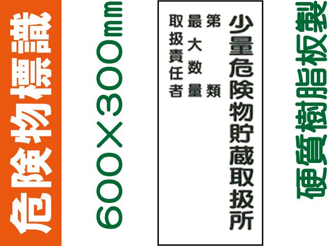 危険物標識 KE103「少量危険物貯蔵取扱所・第類・最大数量・取扱責任者」