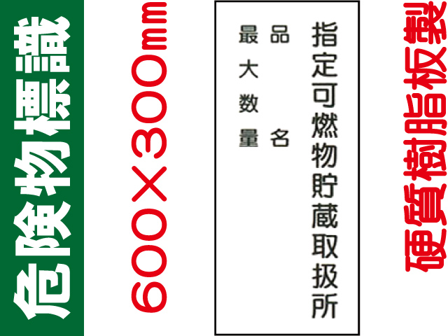 危険物標識 KE99「指定可燃物貯蔵取扱所・品名・最大数量」