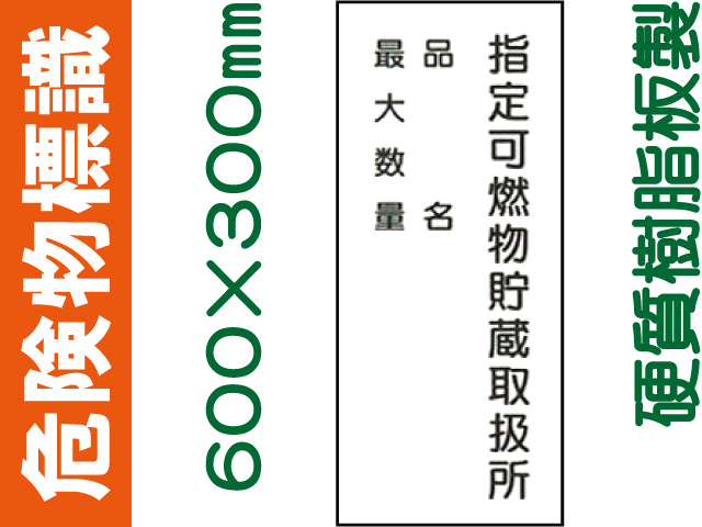 危険物標識 Kｽ99「指定可燃物貯蔵取扱所・品名・最大数量」