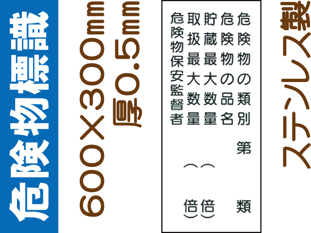 危険物標識 ステンK16(B)「危険物の種別等 ５行」タテ