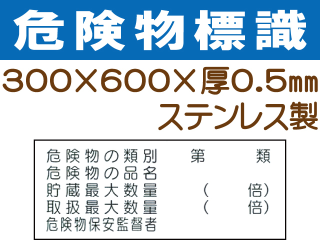 危険物標識 ステンK38(B)「危険物の種別等 ５行」ヨコ