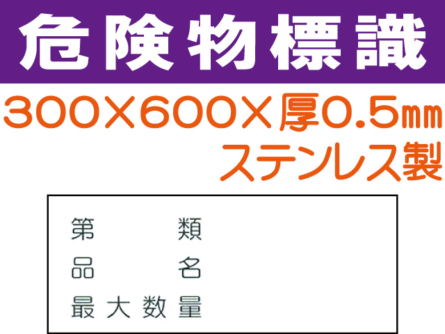 危険物標識 ステンK91「第類・品名・最大数量」ヨコ