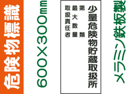危険物標識 K103「少量危険物貯蔵取扱所・第類・最大数量・取扱責任者」