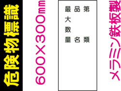 危険物標識 K95「第類・品名・最大数量」