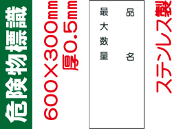 危険物標識 ステンK97「品名・最大数量」タテ