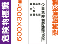 危険物標識 KE104「少量危険物貯蔵取扱所・第類・品名・最大数量・責任者」