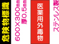 危険物標識 ステンK58「医薬用外劇物」赤地 タテ