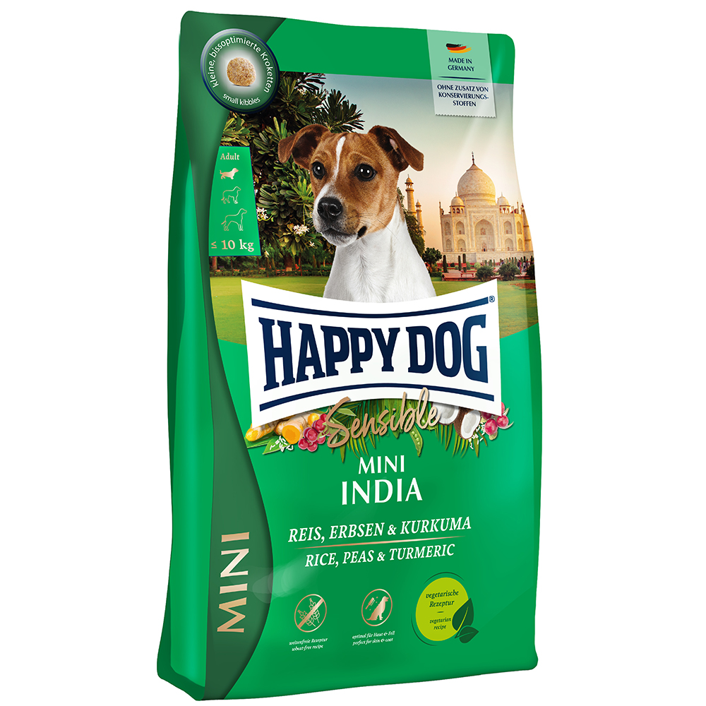 HAPPY DOG ミニ インディア (ライス、えんどう豆&ターメリック) ベジタリアン - 4kg