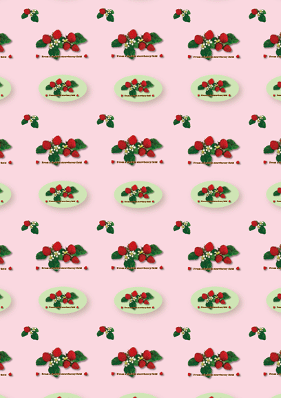 包装紙b3・北欧風いちご・ピンク・アイコン