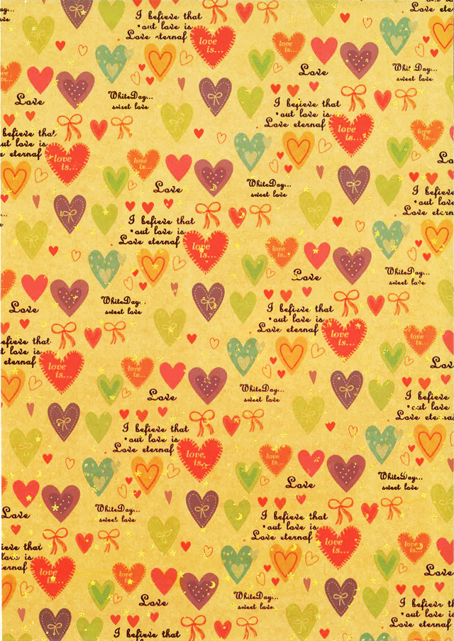 カラフルハート柄包装紙