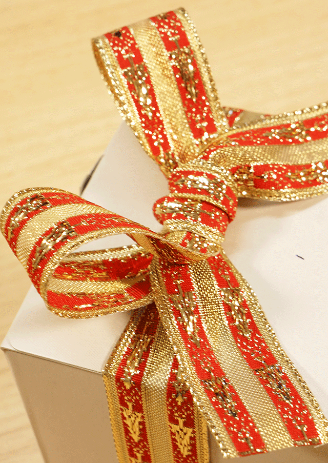 ゴールド&レッドストライプワイドリボン5m