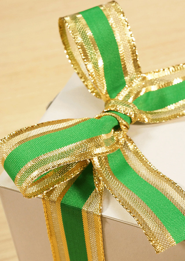ゴールド&ライトグリーンストライプリボン5m