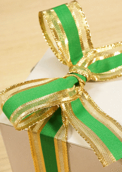 ゴールド&ライトグリーンストライプリボン5m