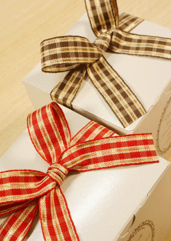 ゴールドラインチェック柄リボン18mm