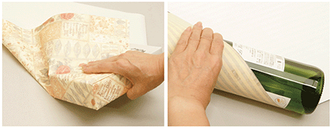 ビジネスラッピング集中認定クラスで習うパターンのボトル包みと斜め包み