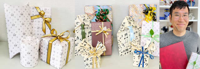 ギフトラッピング資格取得クラスの作品と受講生