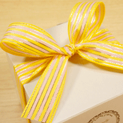 ストライプ柄クラシカル・ワイドリボン・イエローピンク