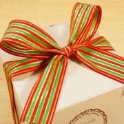 ストライプ柄クラシカル・ワイドリボン・レッドグリーン