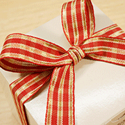 ゴールドラインチェック柄ワイドリボン・レッド