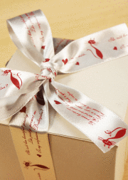 猫柄リボン・シルバー&レッド5m