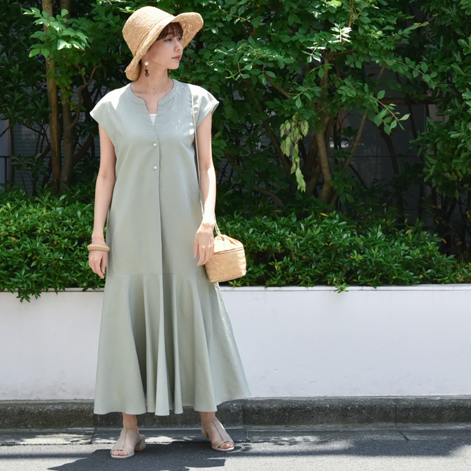 マタニティ通販パールズ 綿麻 授乳対応マキシワンピース フレア