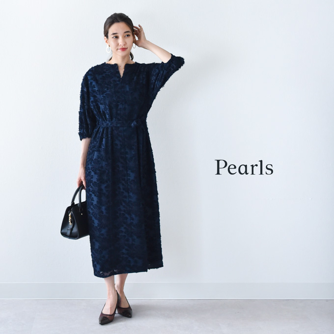 授乳服 マタニティ お宮参り ワンピース フォーマル ロング ボリューム袖 七分袖 長袖 シアー ジャガード 入学式 入園式 卒園式 結婚式 七五三 記念撮影 記念写真 授乳口付き ウエスト調節 秋冬 春 妊婦服 産前産後 臨月 黒 紺 白 アイボリー おしゃれ Pearls パールズ