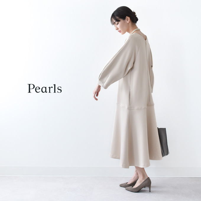 授乳服 お宮参り ワンピース フォーマル ロング フレア ボリューム袖 長袖 入学式 入園式 卒園式 結婚式 七五三 記念撮影 記念写真 授乳口付き 前開き 秋冬 冬 春 産後 黒 紺 ブラック ネイビー ベージュ おしゃれ Pearls パールズ