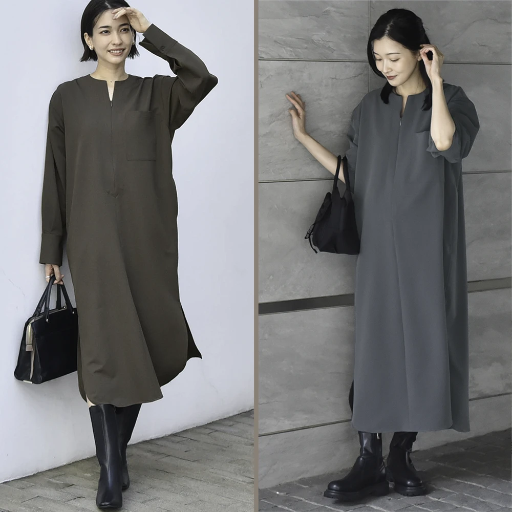 授乳服 マタニティ お宮参り ワンピース フォーマル ロング 長袖 シャツ 入学式 入園式 卒園式 結婚式 七五三 記念撮影 記念写真 授乳口付き 秋冬 春 妊婦服 産前産後 臨月 黒 グレー ブラウン おしゃれ Pearls パールズ