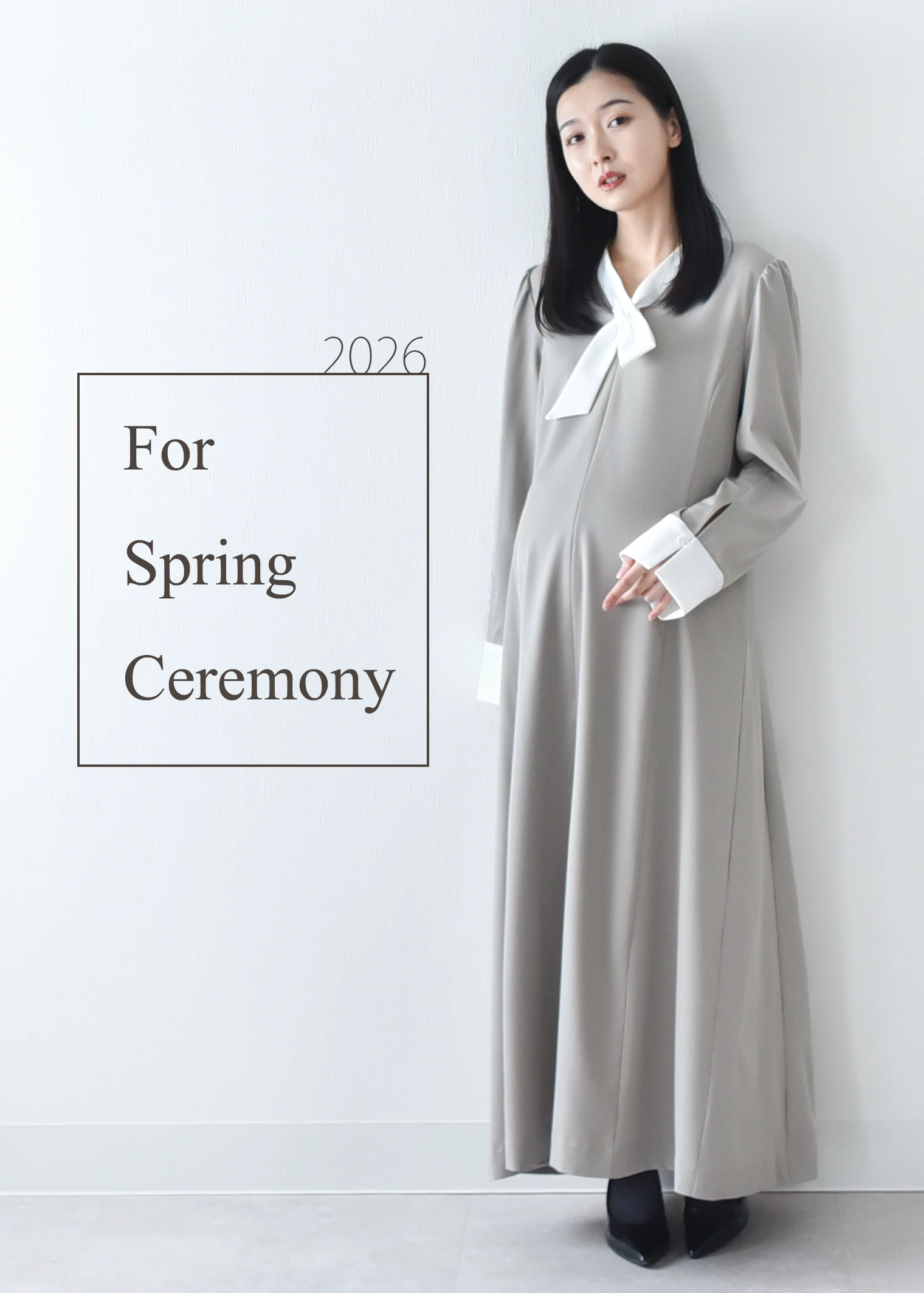 産前産後 授乳対応 ドレープが美しいAラインの胸リボンワンピース