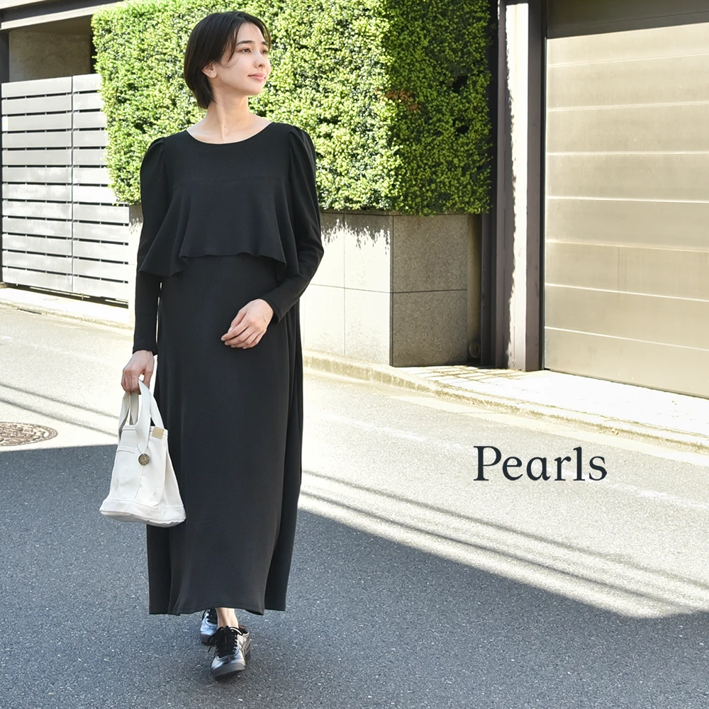 授乳服 マタニティ 春 秋冬 秋 マキシ ワンピース ペプラム 授乳口 ワンマイル ロング 長袖 授乳ケープ 授乳ケープ一体型 カットソー フレア ロング丈 妊婦服 産前産後 マタニティ おしゃれ 可愛い かっこいい ブラック 黒 ブラウン グレー パールズ Pearls