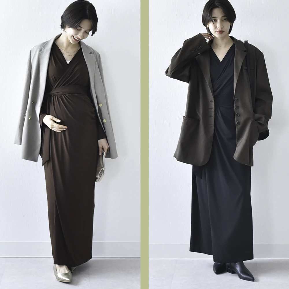授乳服 マタニティ 春 秋 秋冬 マキシ ワンピース ドレス カシュクール シャーリング 授乳口 フォーマル 入学式 入園式 卒園式 結婚式 七五三 記念撮影 記念写真 フォト ロング丈 長袖 妊婦服 産前産後 マタニティ おしゃれ 可愛い かっこいい パールズ Pearls
