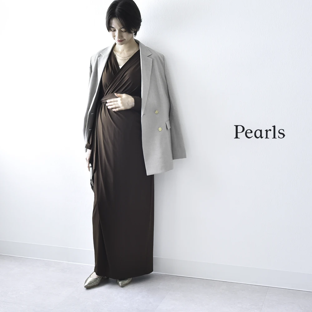 授乳服 マタニティ 春 秋 秋冬 マキシ ワンピース ドレス カシュクール シャーリング 授乳口 フォーマル 入学式 入園式 卒園式 結婚式 七五三 記念撮影 記念写真 フォト ロング丈 長袖 妊婦服 産前産後 マタニティ おしゃれ 可愛い かっこいい パールズ Pearls