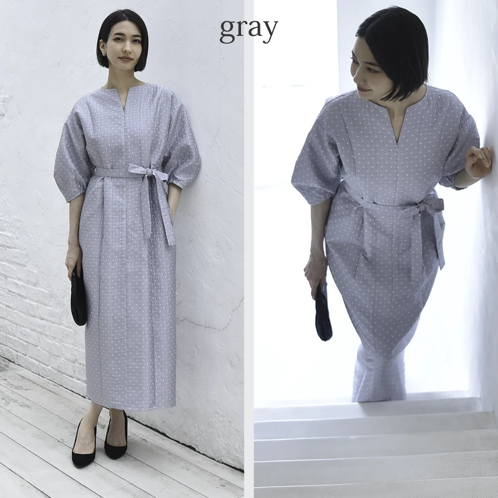 授乳服 マタニティ お宮参り ワンピース フォーマル ロング ボリューム袖 七分袖 ドット ジャガード ドレス 入学式 入園式 卒園式 結婚式 七五三 記念写真 フォト 授乳口付き 前開き ウエスト調節 秋 冬 春 妊婦服 産前産後 臨月 オシャレ Pearls パールズ