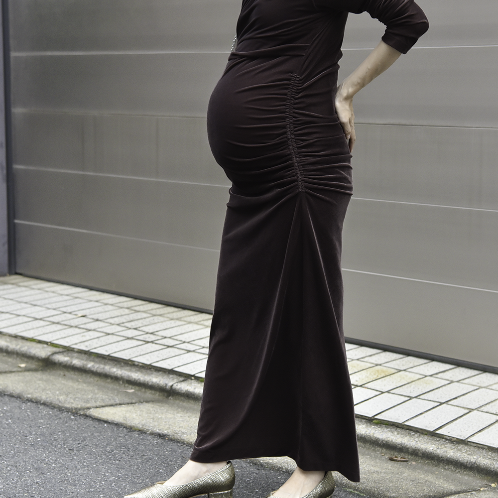 授乳服 マタニティ ワンピース ドレス シアー ベロア カシュクールデザイン シャーリング ストレッチ 授乳口 フォーマル 入学式 入園式 卒園式 結婚式 記念写真 フォト ロング丈 長袖 春 秋 妊婦服 産前産後 おしゃれ 可愛い かっこいい パールズ Pearls