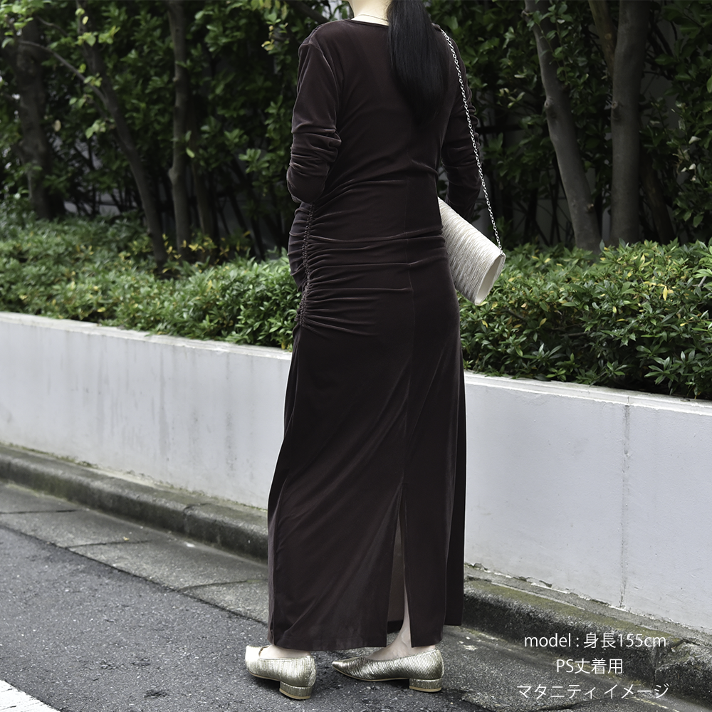 授乳服 マタニティ ワンピース ドレス シアー ベロア カシュクールデザイン シャーリング ストレッチ 授乳口 フォーマル 入学式 入園式 卒園式 結婚式 記念写真 フォト ロング丈 長袖 春 秋 妊婦服 産前産後 おしゃれ 可愛い かっこいい パールズ Pearls