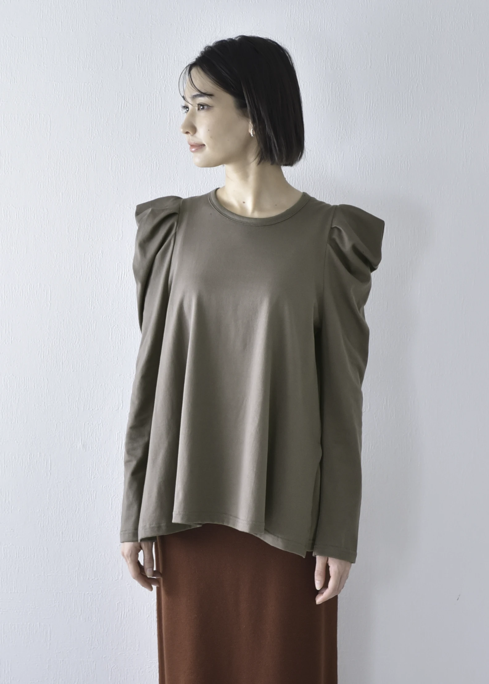 授乳ケープ一体型 モードなデザインスリーブのプルオーバーロンTee 日本製