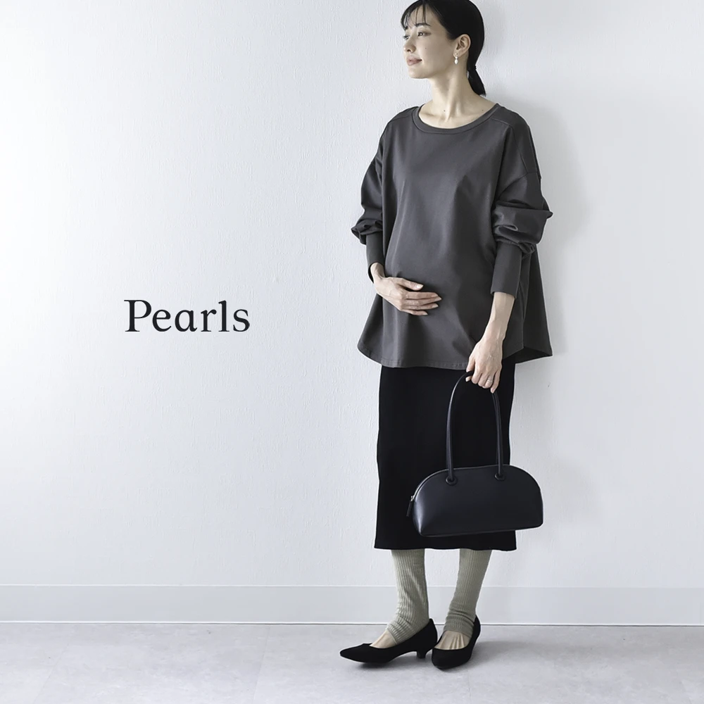 授乳服 マタニティ トップス 長袖 ロンT 天竺 コットン 授乳口付き 春 秋 冬 おしゃれ 可愛い ママ 妊婦 妊婦服 ワイドシルエット 産前産後 授乳トップス 授乳ケープ 授乳ケープ一体型 Pearls パールズ