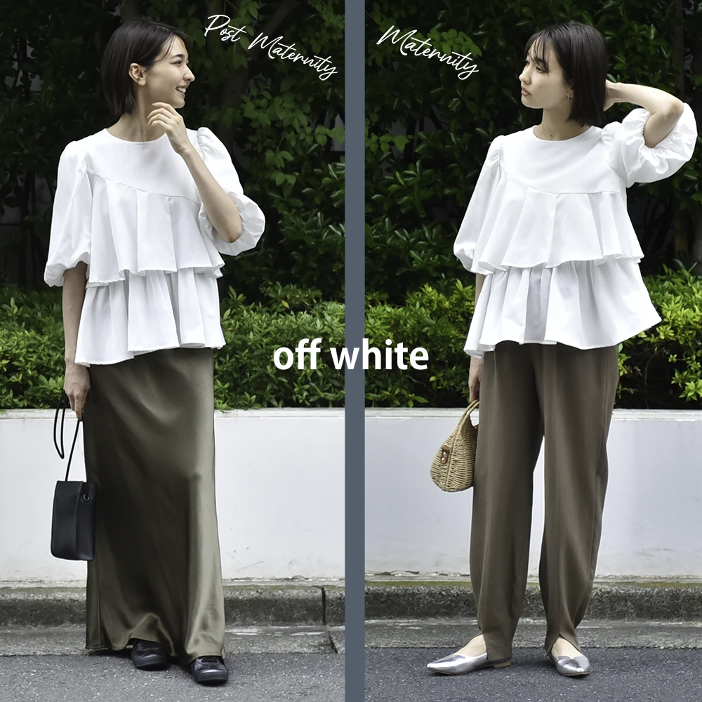 授乳服 マタニティ トップス 授乳ケープ一体型 オフィス 前開き アシンメトリー ティアードフレア 春夏秋 ブラウス 授乳口 妊婦服 産前産後 オシャレ おしゃれ 可愛い かわいい 白 黒 ホワイト ブラック ラベンダー グレー Pearls パールズ