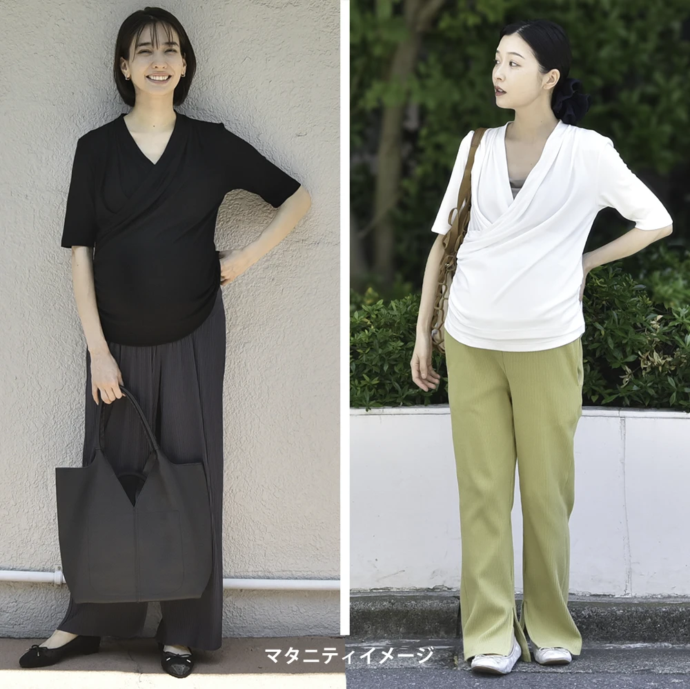 授乳服 トップス ロンT プリント 長袖 マタニティ オーバーサイズ ヴィンテージ加工 授乳口付き 妊婦服 授乳ケープ Pearls パールズ